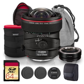 Canon TS-E 17mm f/4L Tilt-Shift Lens Bundle | Ultra-Wide Prime with Tilt & Shift Perspective Control, Manual Focus Design | Great for Architecture & Landscape Photos (3553B002) + 64GB Card + More