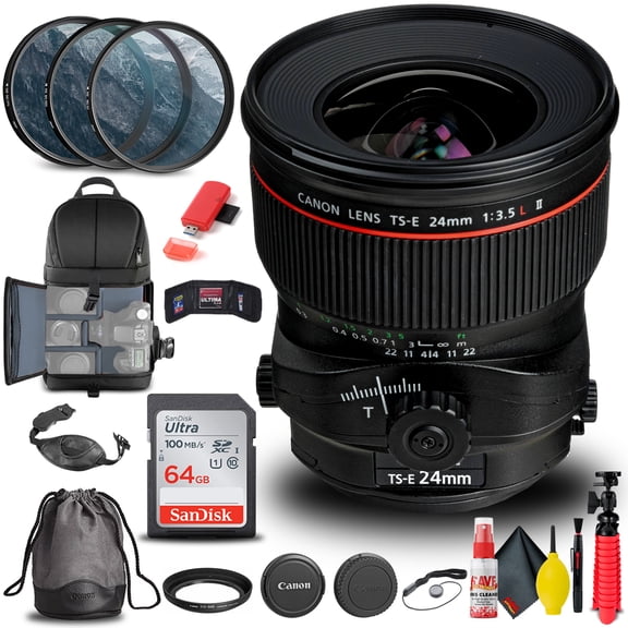 Canon TS-E 24mm F/3.5L II Tilt-Shift Lens (3552B002) + Filter Kit + More (International Version)