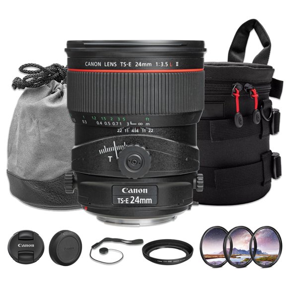 Canon TS-E 24mm f/3.5L II Tilt-Shift Lens Bundle | L-Series Prime with Tilt & Shift Perspective Control, Manual Focus & Advanced Optics | For Architecture & Landscape (3552B002) + Filter Kit + More