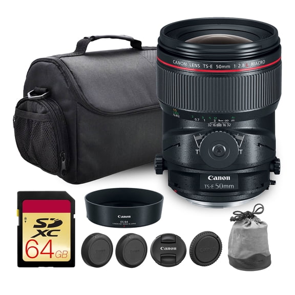 Canon TS-E 50mm f/2.8L Macro Tilt-Shift Lens | L-Series Prime with Perspective Control & Close-Focus Macro | Perfect for Architecture & Studio Photography (2273C002) + Shoulder Bag + 64GB Card