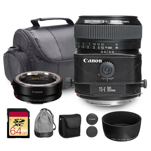 Canon TS-E 90mm f/2.8 Tilt-Shift Lens (2544A003) + EF-EOS R Adapter + Bag + 64GB Card