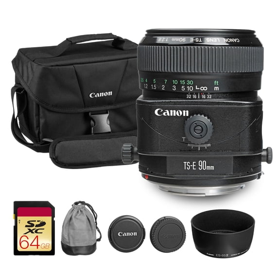 Canon TS-E 90mm f/2.8 Tilt-Shift Lens | Perspective Control Prime with Manual Focus & Creative Depth of Field | Great for Architecture & Studio Photography (2544A003) + Shoulder Bag + 64GB Card