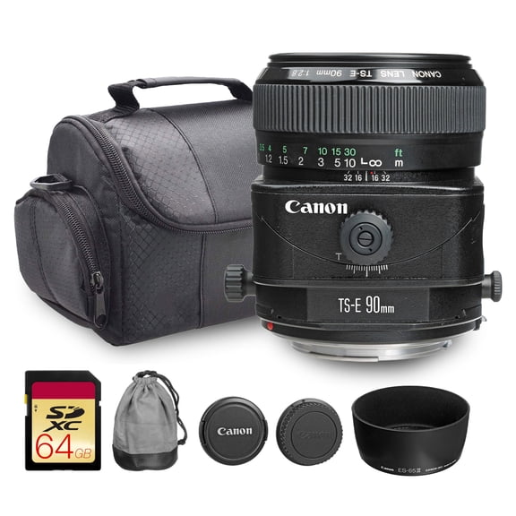 Canon TS-E 90mm f/2.8 Tilt-Shift Lens | Perspective Control Prime with Manual Focus & Creative Depth of Field | Great for Architecture & Studio Photography (2544A003) + Shoulder Bag + 64GB Card