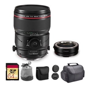 Canon TS-E 90mm f/2.8L Macro Tilt-Shift Lens (2274C002) + EF-EOS R Adapter + Bag + 64GB Card