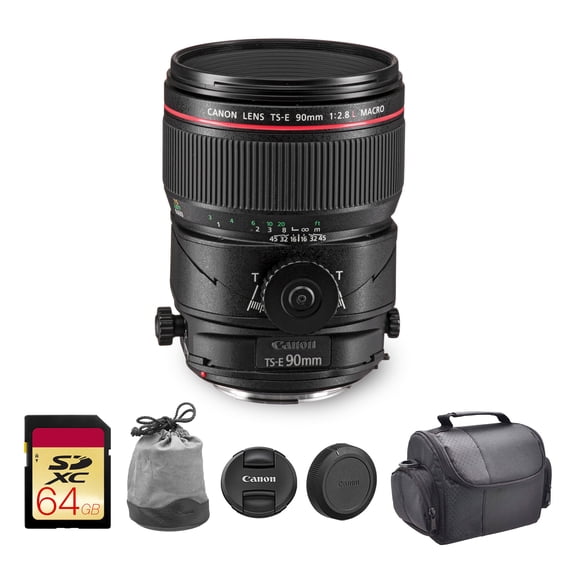 Canon TS-E 90mm f/2.8L Macro Tilt-Shift Lens | L-Series Prime with Perspective Control & Close-Focus Macro | Perfect for Architecture & Studio Photography (2274C002) + Shoulder Bag + 64GB Card