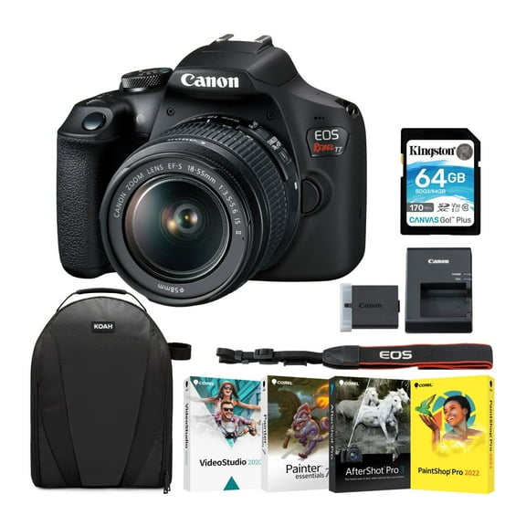 Canon USA EOS Rebel T7 with EF-S 18-55mm IS II Lens Kit and 128GB Card SD Bundle
