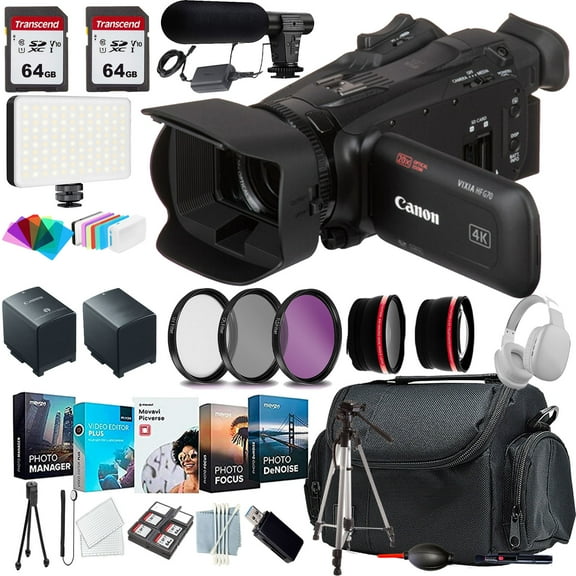 Canon Vixia HF G70+COMMANDER Starter Kit + Lens Filters + CASE + 64GB Memory Card+Micrphone+Extra Battery (18PC Bundle)