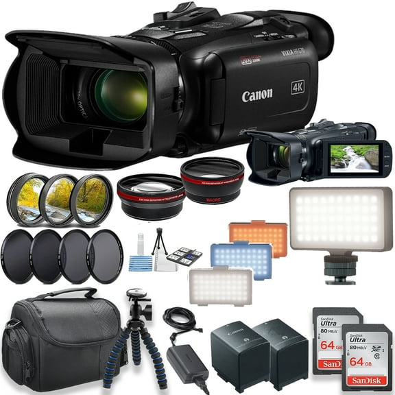 Canon Vixia HF G70 UHD 4K Camcorder w/ LED Video Light + Filter Kits + 2pc 64GB Memory Cards & More