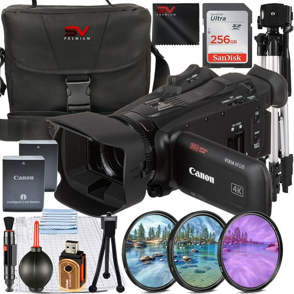Canon Vixia HF G70 UHD 4K Camcorder with 256GB SanDisk Memory Card + Case + Filter Kit + SV Premium Accessory Bundle