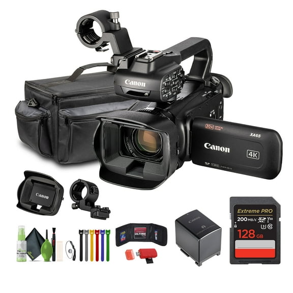 Canon XA65 PAL Professional UHD 4K Camcorder Bundle With 128GB Memory Card + Carrying Case + Cleaning kit