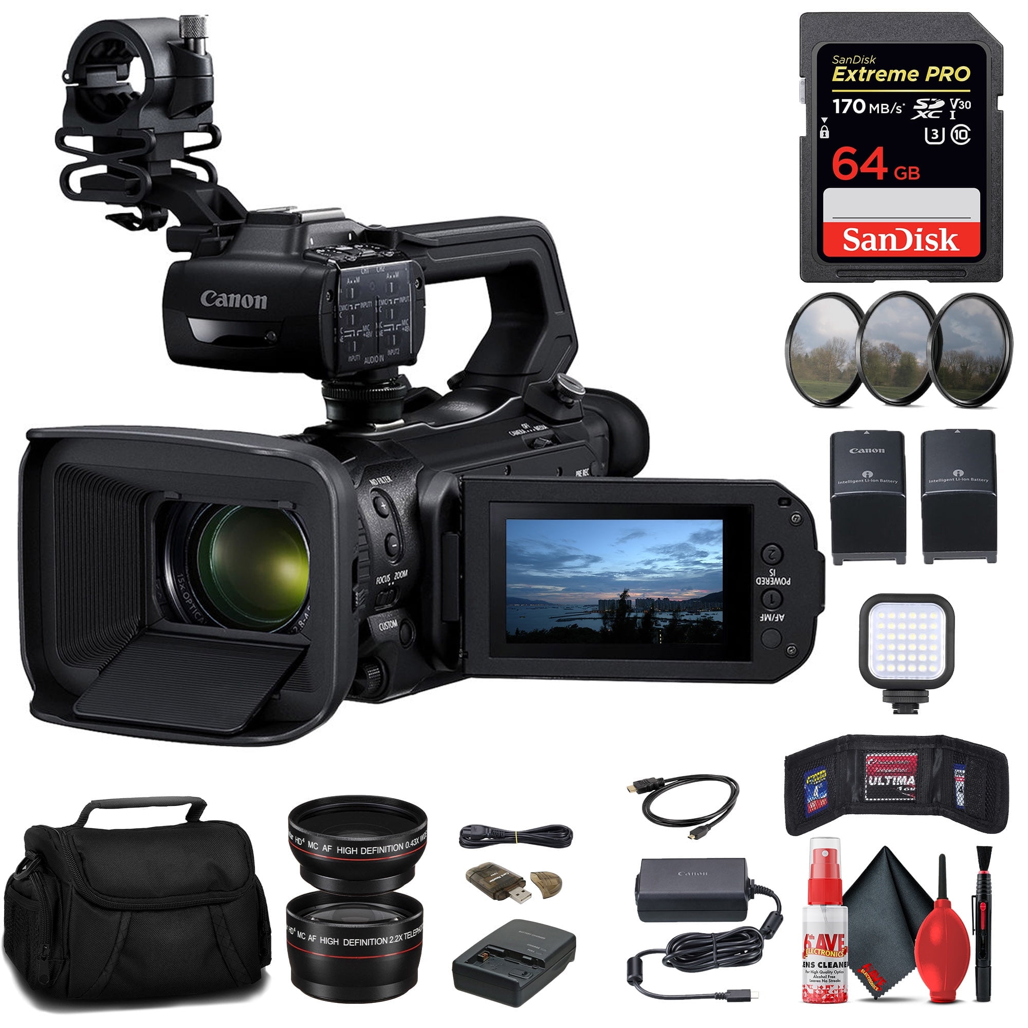 Canon XA70 4K Camcorder+64Gb Card, BP828 Battery, BP820 Charger, Filter ...