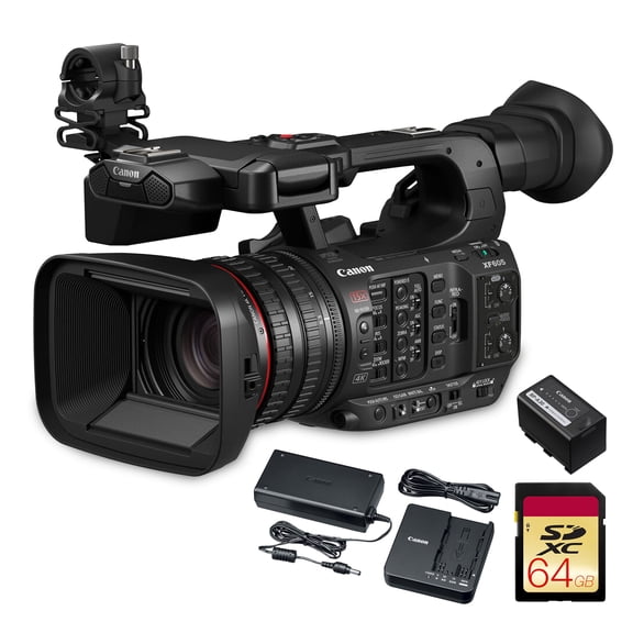 Canon XF605 UHD 4K HDR Pro Camcorder – 1" CMOS Sensor, 15x Optical Zoom, Dual Pixel AF, Wi-Fi, Broadcast & Event Professional Video Camera (5076C002) + 64GB Memory Card