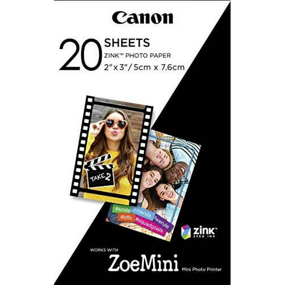 Canon Zink Acid-Free Photo Paper, 2" X 3", 20 Sheets
