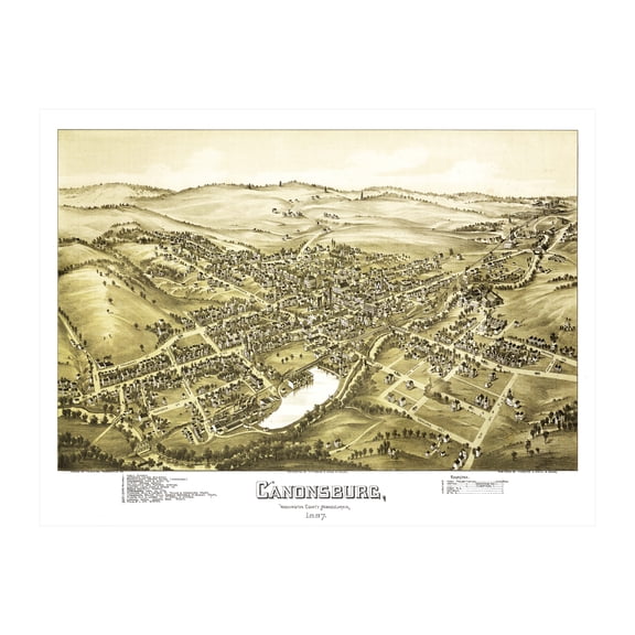 Canonsburg Art, 1897 Vintage Map of Canonsburg Pennsylvania, PA History Wall Decor Gift, Old Canonsburg Map - 24" x 18" Unframed Print