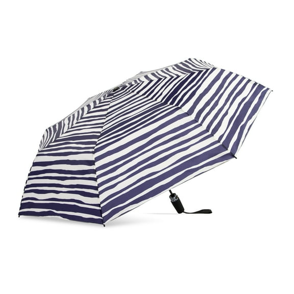 Canopi by ShedRain Sun Rain Auto Open Auto Close 43" UPF 50  Printed Rain Umbrella - Black and White Stripe