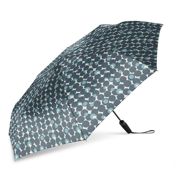 Canopi by ShedRain Sun+Rain Auto Open Auto Close 43" UPF 50+ Printed Rain Umbrella - Blue Dots