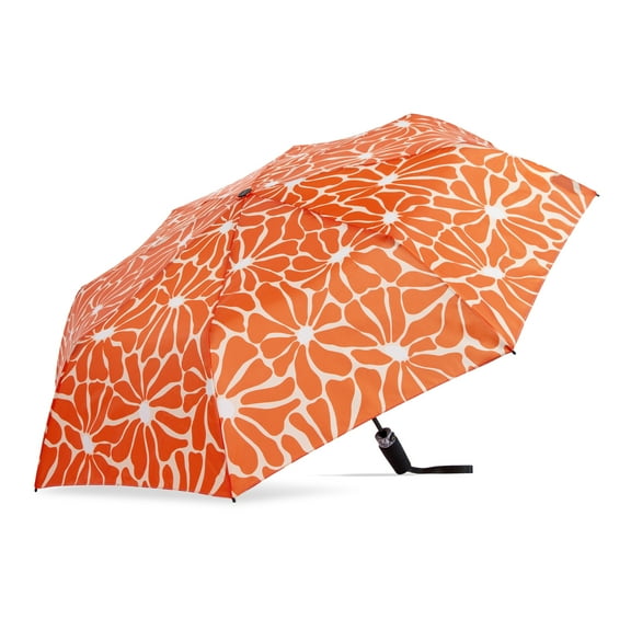 Canopi by ShedRain Sun+Rain Auto Open Auto Close 43" UPF 50+ Printed Rain Umbrella - Orange Floral