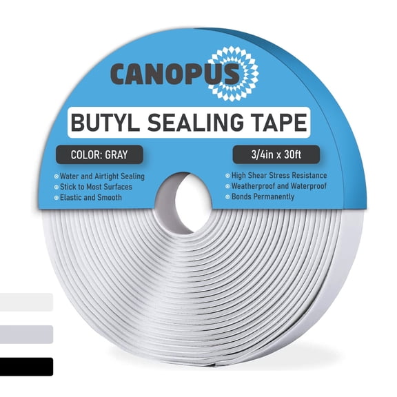 Canopus Butyl Seal Tape, Gray, 1/8 in x 3/4 in x 30 ft, Heavy Duty Waterproof Putty for RV, Boat, Home Pipes & Car Windows