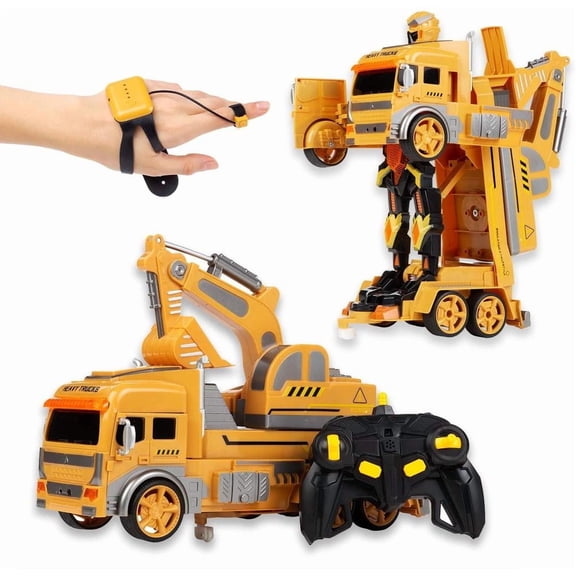 Canopus RC Transforming Excavator Robot Toy, Remote Control with Gesture Sensor Watch, Yellow