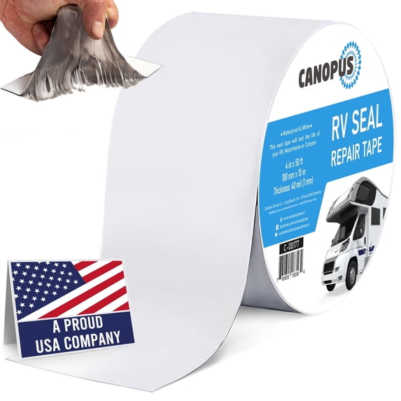 Canopus Weather Sealant Tape, Butyl Rubber, White, 4 in x 50 ft, Waterproof Roof Patch for RVs and Boats