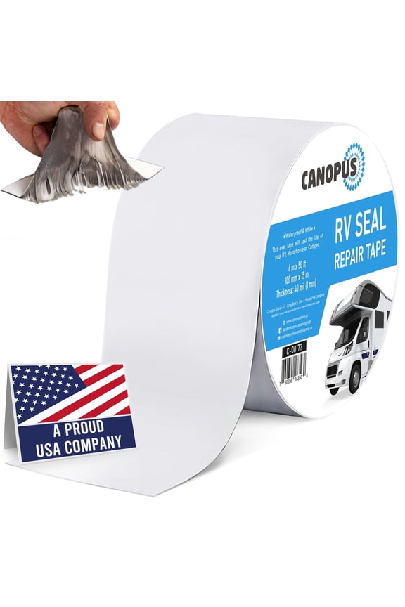 Weather Sealant Tape, Butyl Rubber, White, 4 in x 50 ft, Waterproof Roof Patch for RVs and Boats