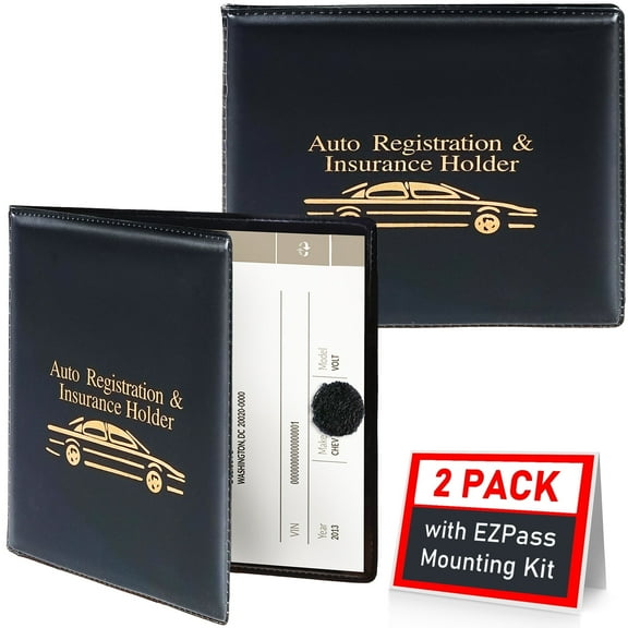 Canopus Registration and Insurance Card Holder, Car Document Holder, Wallet for Auto, Trailer, Truck - 2 Pack with EZ Pass Mounting Kit, Ez Pass Strips