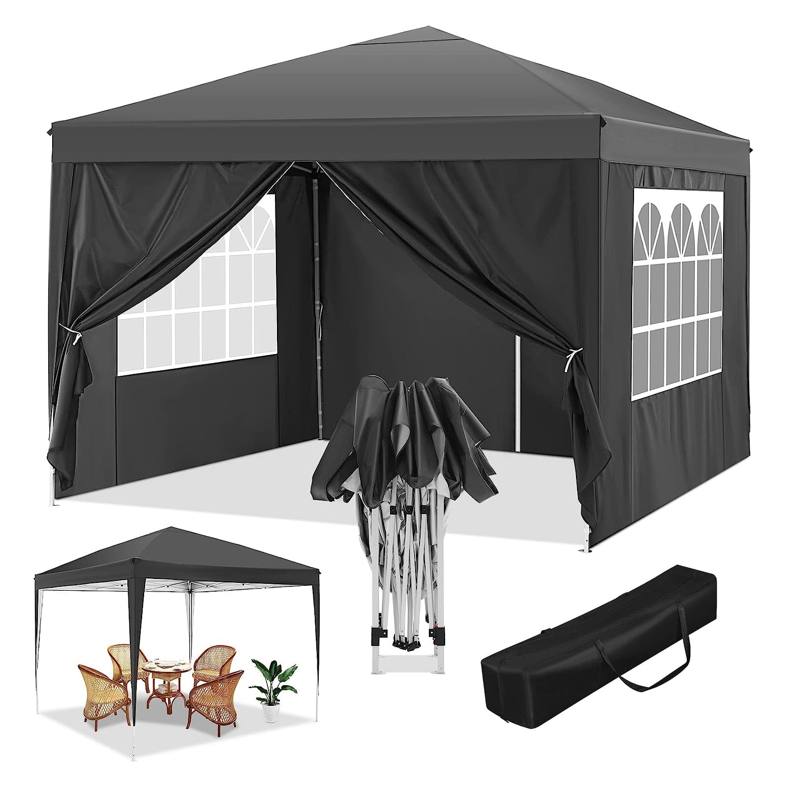 SUGIFT 10x10ft Waterproof Pop up Gazebo Tent with 4 Sidewalls, Outdoor ...