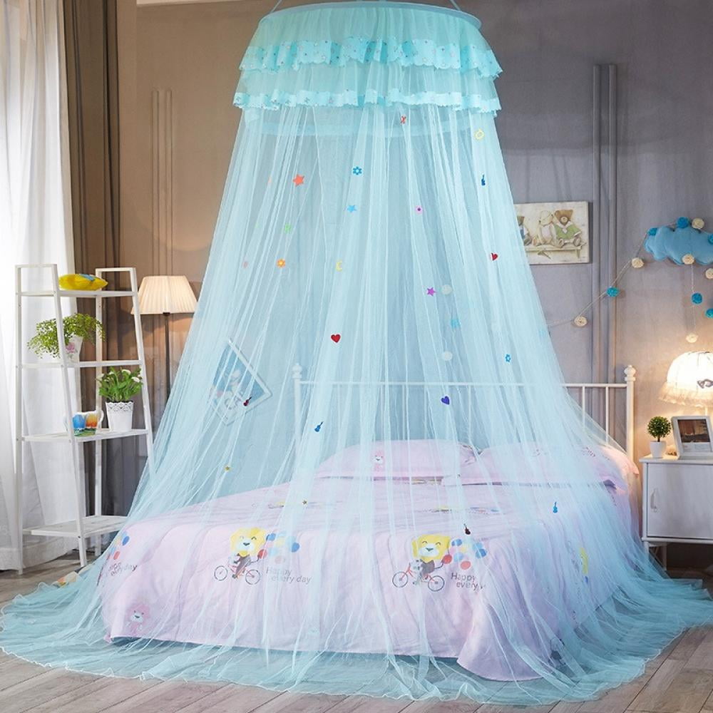 Canopy Bed Curtain for Girls Adults-Dome Bed Net for Twin Full Queen King Size Bed, Luxurious Princess Garden Lace Bed Crown Net BedQuick Easy Installation (Round Canopy, Pink)