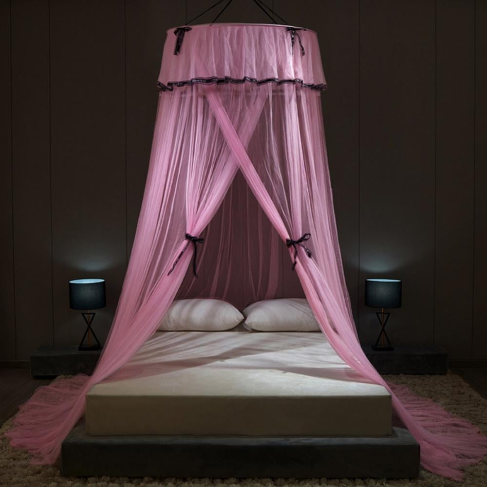 Canopy Bed Curtains, Canopy Netting for Bed, Mesh Sheer Bed Canopy for Girls and Women, Hook Up Curtains for Crib Twin Full Queen King Size Bed, Pink