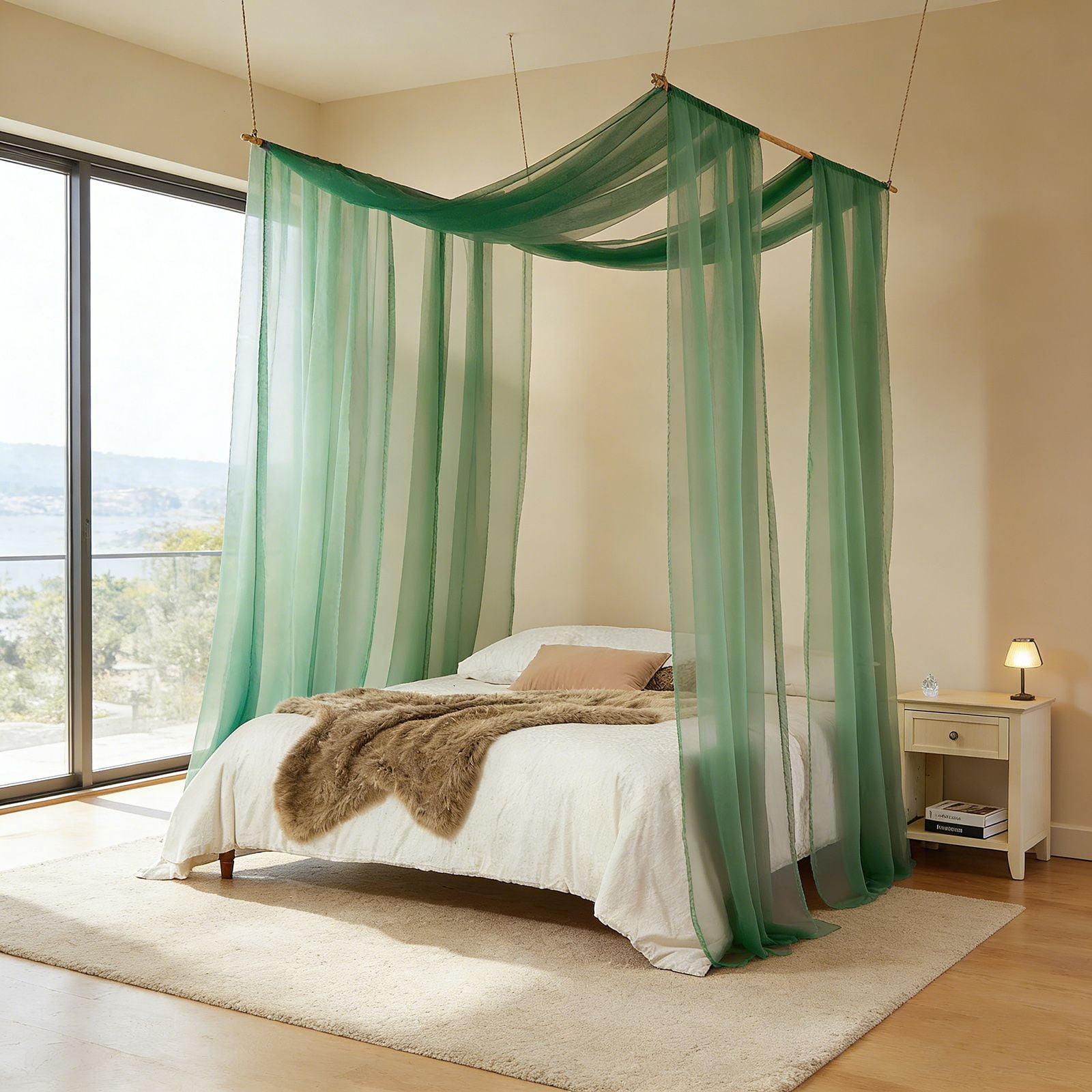 Canopy Bed Curtains Princess Bed Canopy Scarf Valance for Full/Queen Metal Bed Frame,Wood Frame Bed-2 Panel Sheer Curtain Canopy Bed Drapes