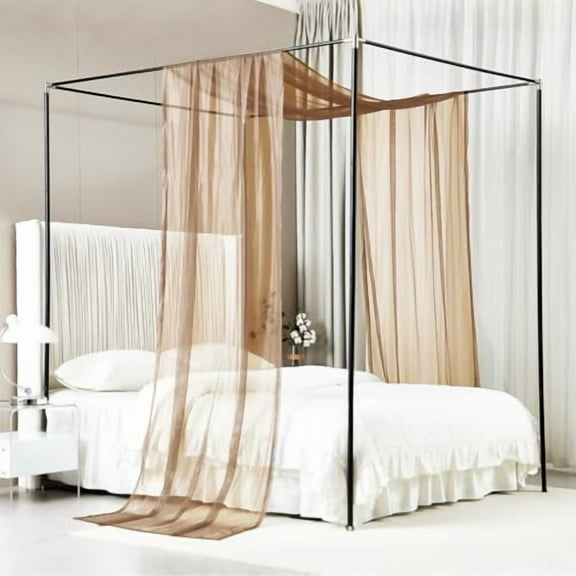 Canopy Bed Curtains Princess Bed Canopy Scarf for Full/Queen Scarf Valance Canopies Bed Drapes 2 Panels Sheer Curtains(Coffee)