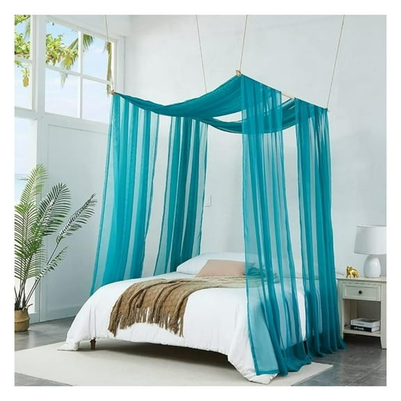Canopy Bed Curtains Teal Green, 55x288 Inch Set of 2 - King Size Bed Canopy for Girls, Bed Tent, Room Decor, Sheer Fabric