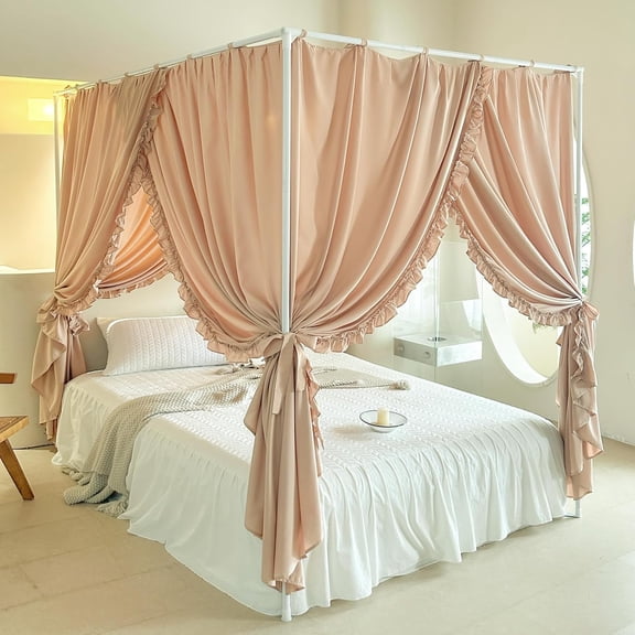 Canopy Bed Curtains Windproof Privacy Drapes for Bedroom Camel Pattern CK King Size