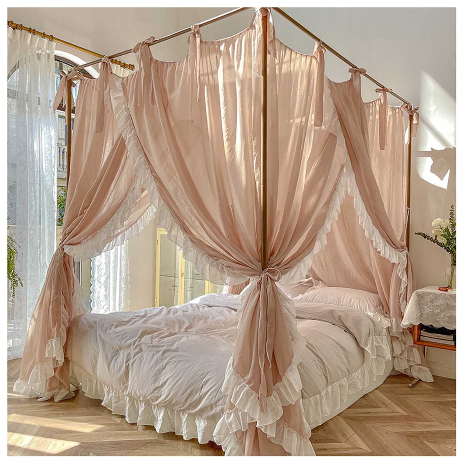 Canopy Bed Curtains with Canopy Frame,Bed Drapes Mosquito Net for Bed,4 Poster Bed Canopy for Girls Bedroom Decoration Accessories