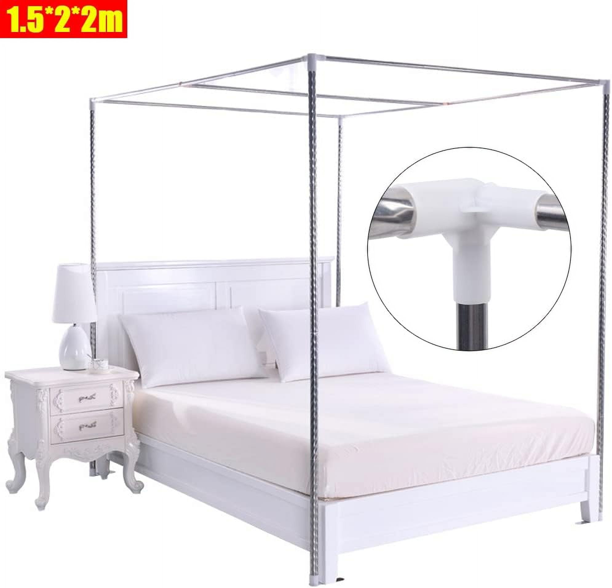 Canopy Bed Frame 4 Corners Stainless Steel Bed Mosquito Net Frame Bracket Fit Twin/Twin XL/Full/Queen Size 4.92*6.56*6.56ft