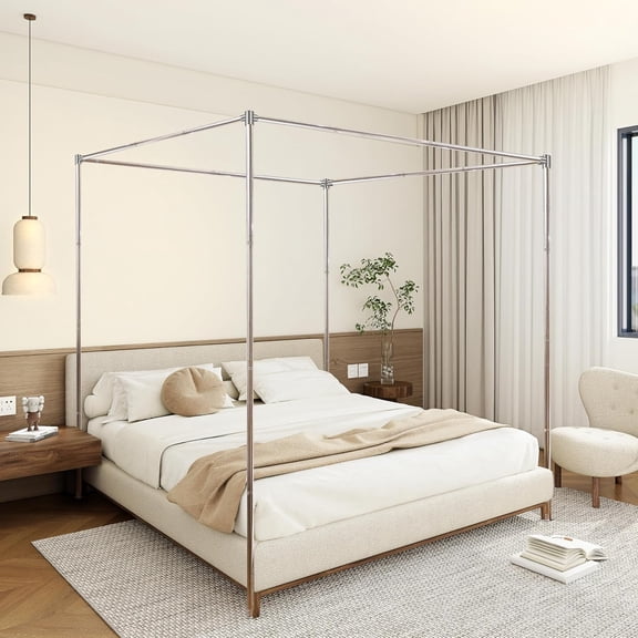 Canopy Bed Frame Full Size Stainless Steel Canopy Poles for Bed, Canopy Bed Curtains Full Bed Canopies & Drapes for 4 Corner Metal Bed Wood Bed Bedroom Decor