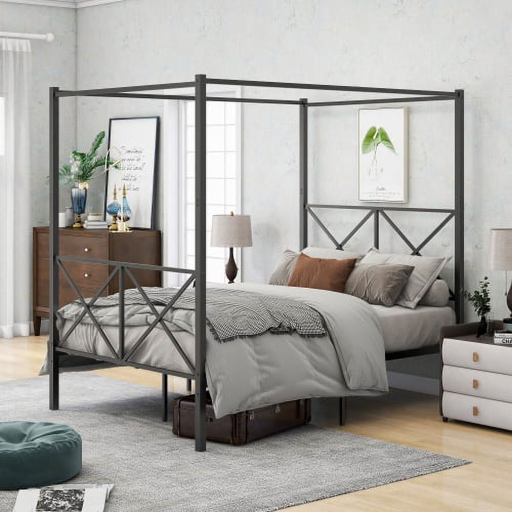 Canopy Bed Frame with Metal Full Headboard and Footboard Modern Style