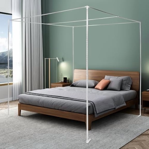 Canopy Bed Frame Outer Support - Stainless Steel Mosquito Net Frame for Metal/Wood Bed, Thicken Metal Brackets, Easy Assemble No Drill Romantic Bedroom Decor, Silver$$Bedding