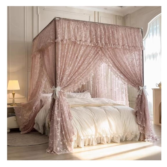 Canopy Bed Frame Post, Three Side Opening Canopy Bed Curtains,Large Space Mosquito Net,Bedroom Decoration