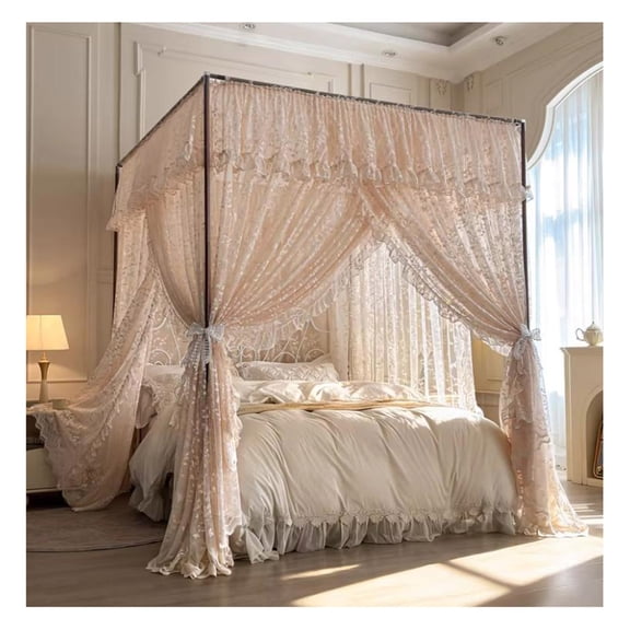 Canopy Bed Frame Post, Three Side Opening Canopy Bed Curtains,Large Space Mosquito Net,Bedroom Decoration