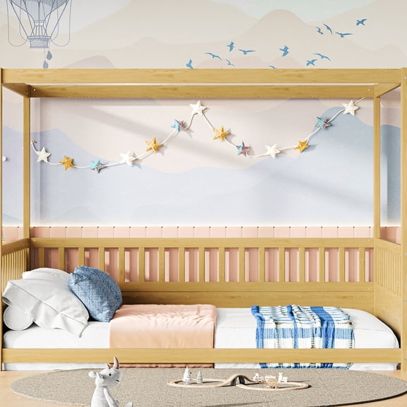 Canopy Bed for Girls and Boys - Low Floor Design for Easy Movement