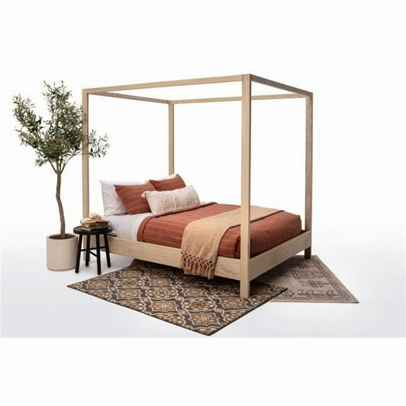 Canopy Bed with Raised Platform, Natural - Queen Size