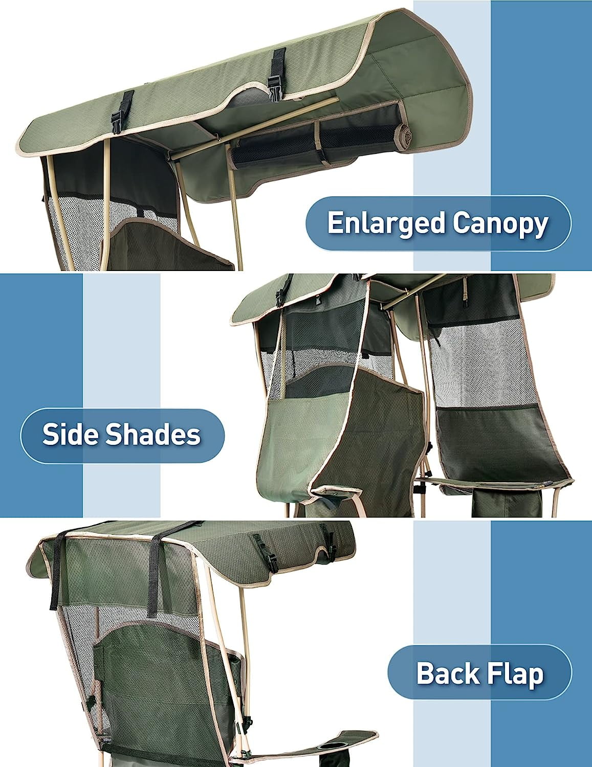 Canopy Chair with Cooler, Folding Chair with Retractable UPF 50+ Shade