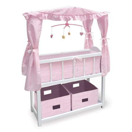 Badger Basket Canopy Doll Crib with Baskets, Bedding, and Mobile - White/Pink