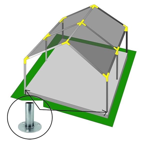 Canopy Fittings Kit 1 3/8", Carport Connectors - Frame Foot Pads, Full Set for 6/8/10 Leg Canopies, Galvanized Steel, Secure Anchor Base