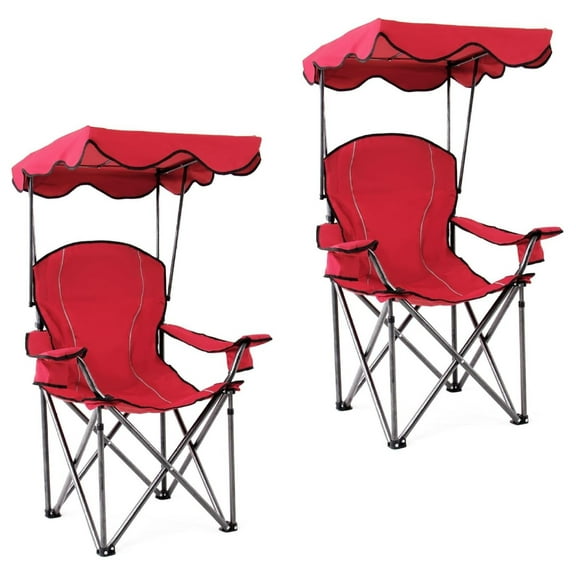 Canopy Lounge Chair 2 Pack - Heavy Duty Folding Shade Chair for Outdoor, Patio, Hiking, 350 LBS Capacity, Red