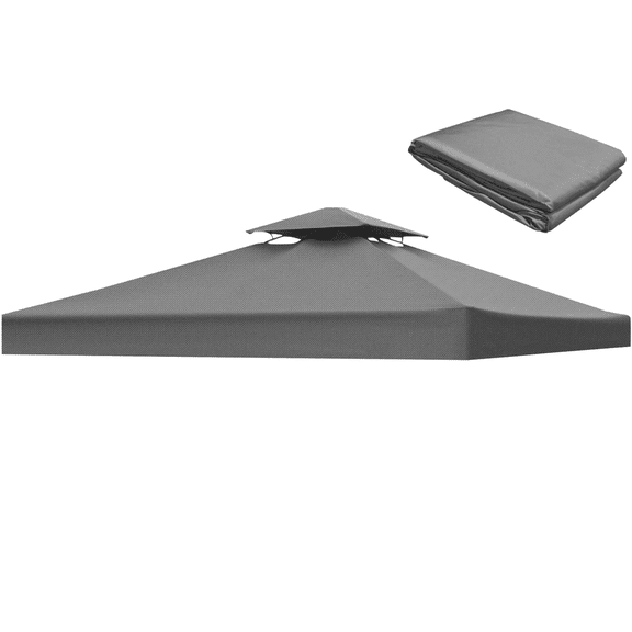 2 Tier Replacement Gazebo Canopy Top Patio 9.84'x9.84' PU Water Resistance Gazebo Canopy Replacement Top Cover, Gray