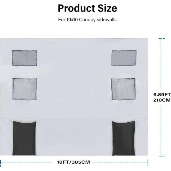 Canopy SideWalls with 6 Pockets for 10x10 FT Canopy Gazebos Tent - 3PCS Sidewall Only, Black