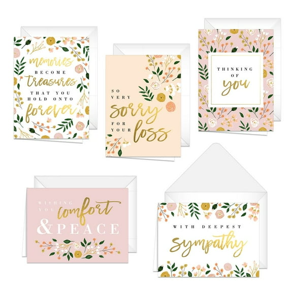 Canopy Street Modern Floral Sympathy Cards / 25 Sympathy Cards / 5 Floral Thinking Of You Greeting Card Designs / 4 5/8" x 6 1/4" Condolences Note Cards E11