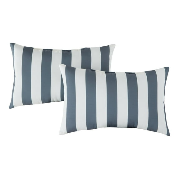 Canopy Stripe Gray 19 x 12 in. Outdoor Rectangle Throw Pillow (Set of 2) by Greendale Home Fashions